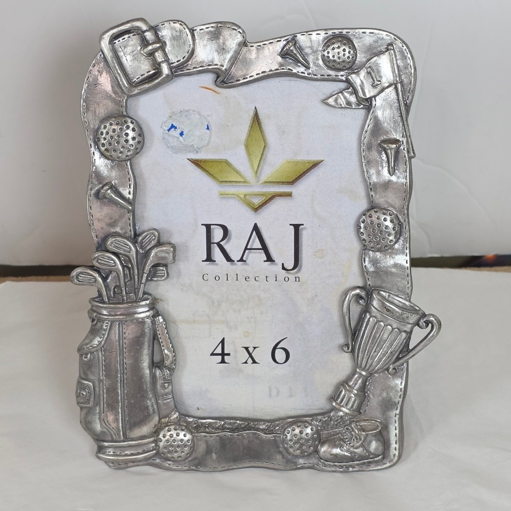 HY Perfect RAJ Collection Golf Themed 4x6 Picture Frame Silver Metal 3D‎ Relief